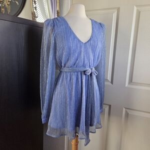 Forever 21 Blue Tinsel Shiny Long sleeve Dress Size Medium